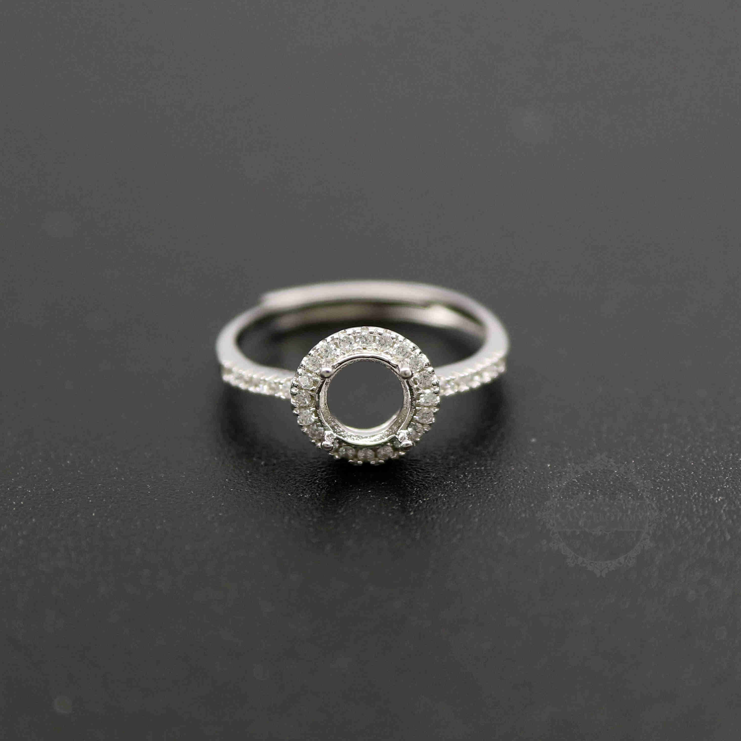 1Pcs 5-9MM Rose Gold Silver Round Gems Cz Stone Prong Setting Solid 925 Sterling Silver Bezel Tray DIY Adjustable Ring Settings 1214022 - Click Image to Close